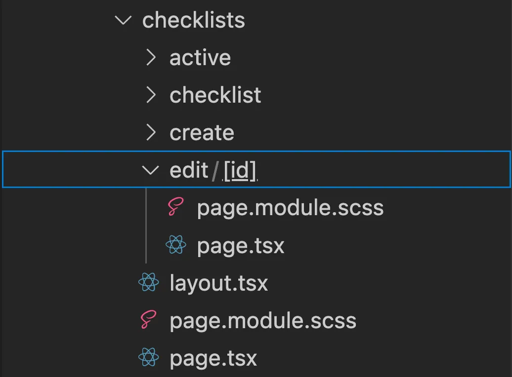 VS Code folders showing the app folder with a page inside