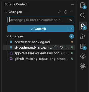 Git working tree showing modified files